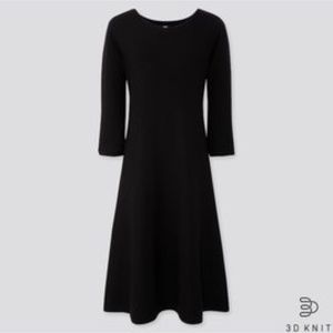 NWT Uniqlo WOMEN 3D EXTRA FINE MERINO  FLARE BROWN DRESS XS